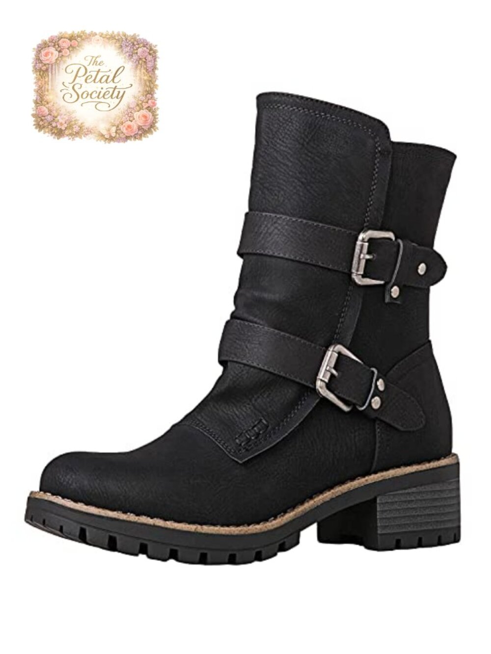 Faux Fur Lined Winter Moto Ankle Boots Adjustable Double Buckles